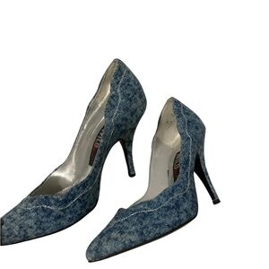 VTG Wild Pair Denim Acid Washed Heels with Silver Thread Detail- SO Great-size 6